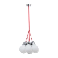 Bulb Pendant Lamp 7xE27 Max.60W Chrome Metal/Red Fabric Cable/White Glass 2810728