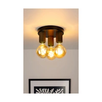 Lampa Sufitowa Notri 3xE27 Max.15W LED Barwiona Sosna na Orzech/Czarny Metal 4037618300000