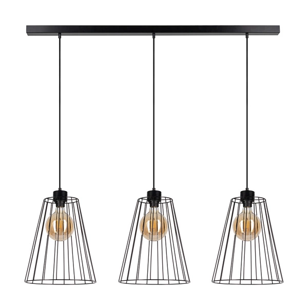 Swan Pendant Lamp 3xE27 Max.60W Black Metal/Black PVC Cable 19349304