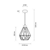 Diament Pendant Lamp 1xE27 Max.60W Oiled Oak/Black Metal/Black PVC Cable 21822104