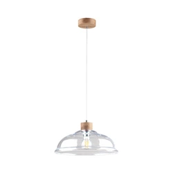 Lampa Wisząca Molde 1xE27 Max.60W Dąb Olejowany/Przezroczysty Kabel PCV/Przezroczyste Szkło 9882074