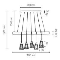 Trabo Long Lampa Wisząca 5xE27 Max.60W Sosna Bejcowana/Czarny 69204504