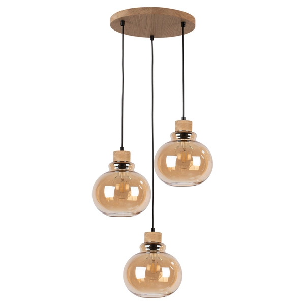 Serena Pendant Lamp 3xE27 Max.60W Oiled Oak/Black PVC Cable/Brown Glass 9741374