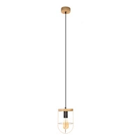 Lampa Wisząca Netuno 1xE27 Max.60W Bejcowana Sosna Brązowa/Czarny Metal/Czarny Kabel PCV/Złoty Metal 1811059151