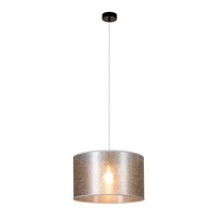 Lampa Wisząca Nevoa 1xE27 Max.60W Czarny Metal/Przezroczysty Kabel PCV/Abażur ze srebrnej tkaniny 154930104