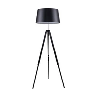 Lampa podłogowa na statywie 1xE27 maks. 60W czarne drewno bukowe/przezroczysty kabel PVC/abażur z czarnej tkaniny 6025004