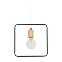 Drewniana lampa wisząca Carsten 1xE27 Max.60W Dąb olejowany/Czarny metal/Czarny kabel z tkaniny 1651174